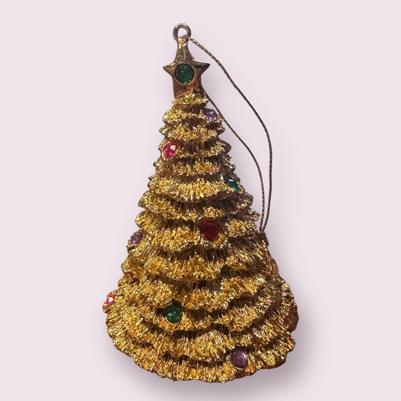 Avon Other - Avon 1996 Gold Tone Textured Christmas Tree Ornament With Rhinestone Accents